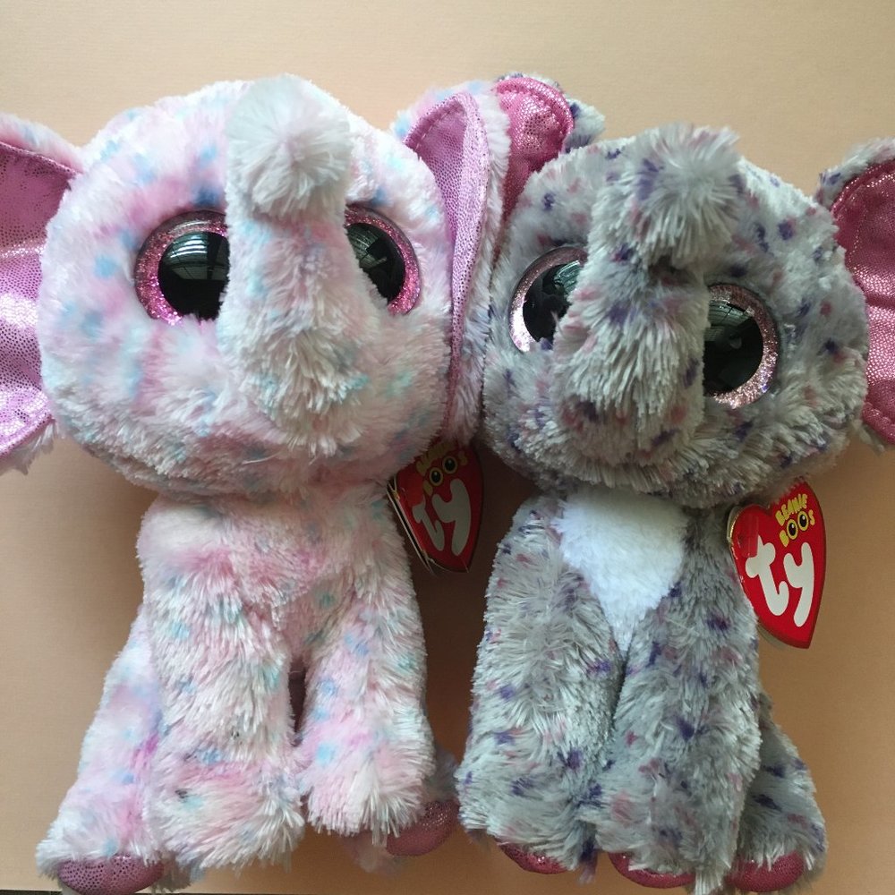 Set of Two Rare Collectible Beanie Boos Elephants